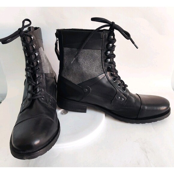 Aldo Combat Boots Mens 11 / 44 Leather Textile Black Gray Lace-Up Portugal - Picture 7 of 14